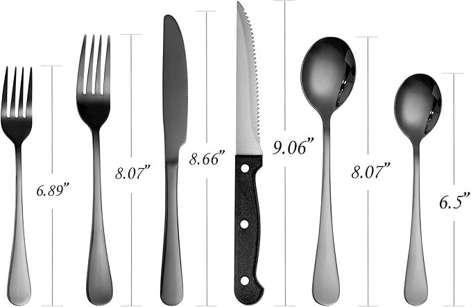 24 Pcs Balck Silverware Set for 4, Food-Grade Stainless Steel Flatware Set,Mirror Polished Cutlery Utensil Set, Include Steak Knife Fork and Spoo, Dishwasher Safe