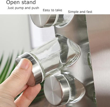 Spice Rack, Spice Rack Organizers for Countertop, Rotating Countertop Spice Rack, Revolving Spice Rack for Kitchen, Kitchen Gadgets, Organizer Rack with Spice Jars (Silver, RoundHead_12Jars)