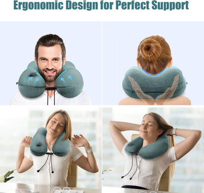urophylla Compact Travel Neck Pillow for Airplanes, Super Soft Velvet Neck Support, Adjustable Firmness, Inflatable Plane Pillow for Long Flights, Road Trips, Travel Essentials with Eye Mask, Earplug