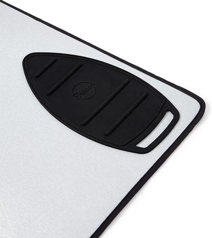 Encasa XO Ironing Mat/Pad - Metallic Silver (Large 48"x28") with 5mm Foam Padding & Silicone Iron Rest for Steam Pressing on Tabletop or Bed - Heat Reflective, Portable, Quilting