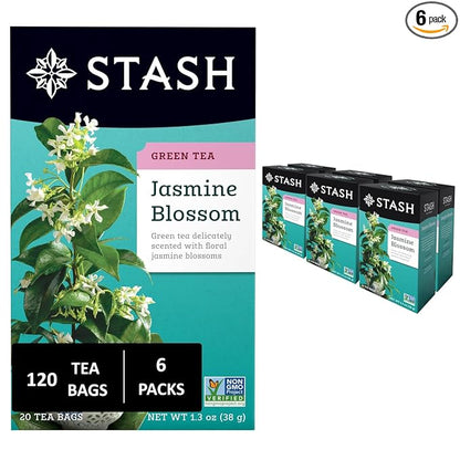 Stash Tea Jasmine Blossom Green Tea - Caffeinated, Non-GMO Project Verified Premium Tea with No Artificial Ingredients, 20 Count (Pack of 6) - 120 Bags Total