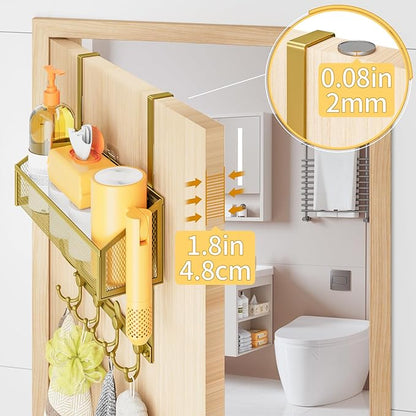 Over The Door Hooks Organizer, Coat Rack Over The Door Storage Hanger Towel Rack, Back of Storage Organizer for Bathroom,Bedroom,Kitchen,Office(Gold 2-Tier)