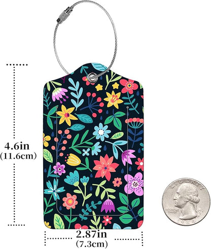 2 Pcs Luggage Tags for Suitcase, Cute Unique PU Leather Travel Bag Tag with Privacy Cover ID Label Address Card and Durable Metal Ring Suitable for Men Women Children Backpack,Crushed Flower