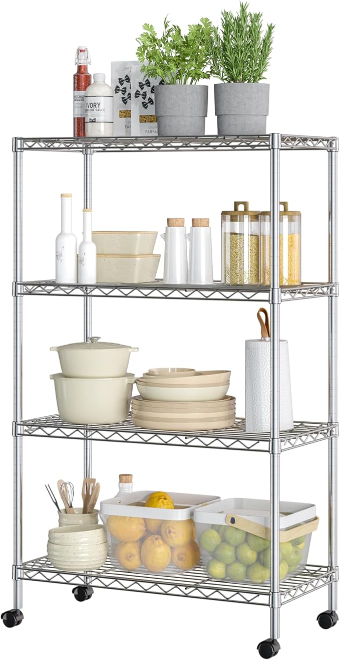 Seville Classics Solid Steel Wire Shelving Storage Unit Adjustable Shelves Organizer Rack, for Home, Kitchen, Office, Garage, Bedroom, Closet, Steel, 4-Tier, 30" W x 14" D