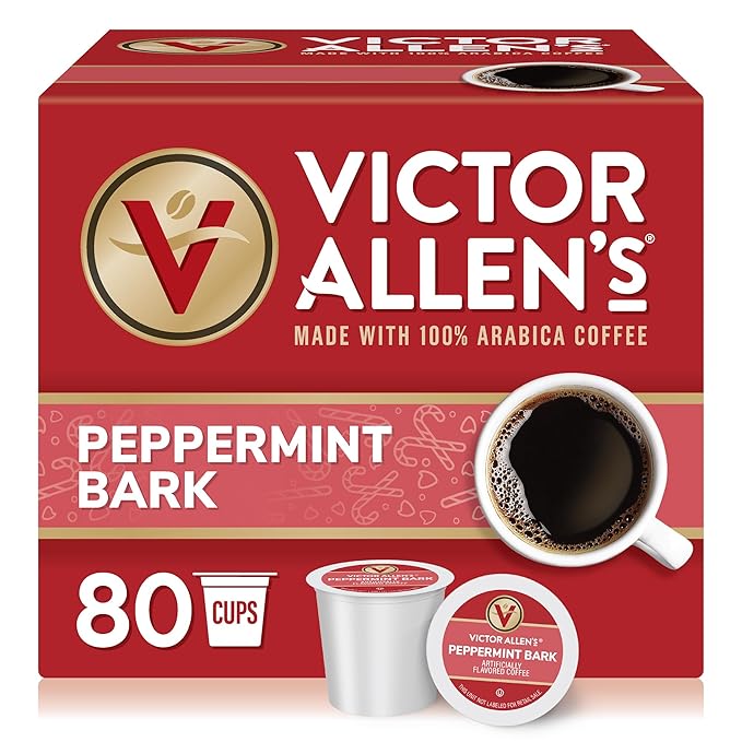 Victor Allen's Coffee Peppermint Bark Flavored, Medium Roast, 80 Count, Single Serve Coffee Pods for Keurig K-Cup Brewers
