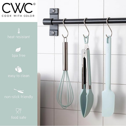 COOK WITH COLOR Stainless Steel Silicone Tipped Kitchen & BBQ Tongs Set, 3 Pc Utensils, Green