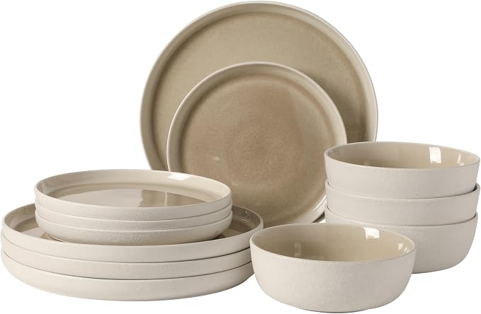 Gibson Elite Tahoe Sunset 12-Piece Reactive Stoneware Dinnerware Set – Matte