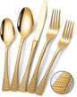 Lemeya Hammered Gold Silverware Set,20 Piece Modern Flatware Set Service for 4,Mirror Polished Stainless Steel Cutlery Set Utensil Set Tableware Set,Kitchen Knives Forks Spoons Set,Dishwasher Safe