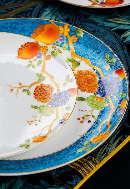 60 Pieces of 10-12 People Bone China Bowl and Plate Dinnerware Set Pomegranate