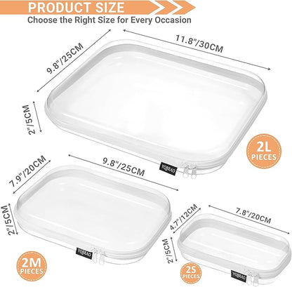 6 Pack Clear Hard Shell Zipper Case (2 Small, 2 Medium, 2 Large), See-Through Hard Plastic Organizer Pouches with Zipper for Travel, Toiletries, Makeup, Electronics & Pencils - Crush-Resistant Storage
