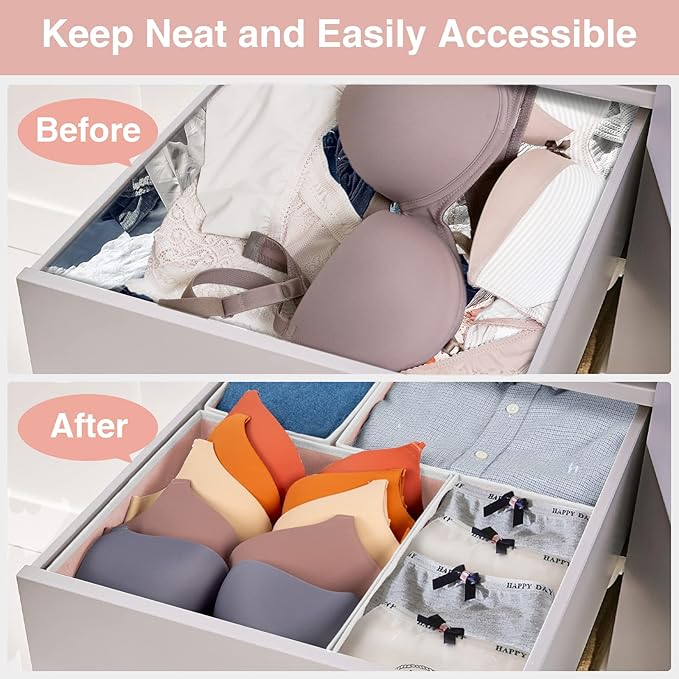 8 Pack Underwear Drawer Organizer, Drawer Organizer Clothes, Foldable Cloth Storage Box Closet Dresser Drawer Divider Organizer for Clothes, Scarves