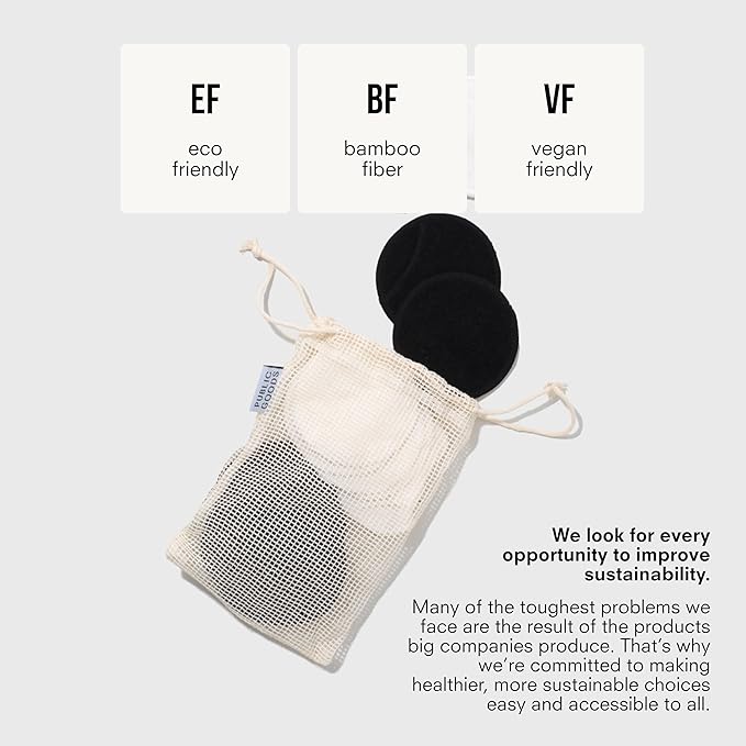 Public Goods Reusable Bamboo Cleansing Rounds | 14 Count Makeup Remover Pads with Cotton Mesh Wash Bag | Alternative to Disposable Cotton Rounds | Gentle, Machine Washable, Vegan Skincare Essential