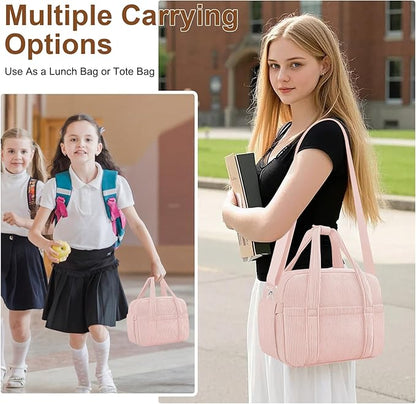 Corduroy Lunch Box Lunch Bag for Women Men, Cute Strawberry Small Insulated Reusable Work Leakproof Simple Lunch Boxes Tote Bag Adults Cooler Bag