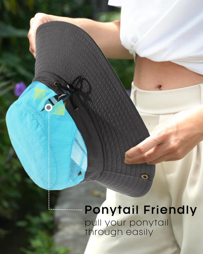 FURTALK Womens Sun Hat with Ponytail Hole Beach Hiking Summer Wide Brim UPF 80+ Outdoor Protection Foldable Bucket Hat