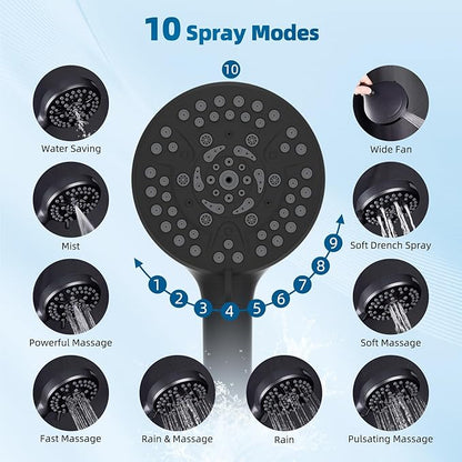 Hibbent All Metal Shower Head, 8'' High Pressure Rain Shower Head/Handheld Showerhead Combo with 16'' Adjustable Arc-shaped Extension Arm, 10 Sprays, 71'' Hose, Showerhead Holder, Oil Rubbed Bronze