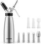 Professional Aluminum Whipped Cream Dispenser - 500 mL/1 Pint,Leak-Free Whipped Cream Maker Canister with 8 Decorating Nozzles & Cleaning Brush - N2O Chargers (Not Included) (Silver, 500ml)