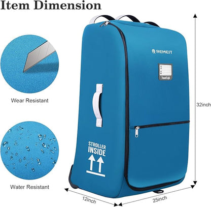 Stroller Bag for Airplane, Stroller Travel Bag Compatible with UPPAbaby Vista, Vista V2, Cruz V2, Rolling Wheel Bag with Storage Pocket, Multiple Handles, Luggage Tag for Flight Travel, Blue