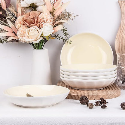 Set of 6 Dinner Plates 8 Inch, Yellow Porcelain Plates, Microwave Oven Dishwasher Safe Scratch Resistant (Yellow, 8 inch)