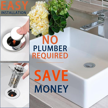 Bathroom Sink Drain Strainer, Pop Up Sink Drain Filter with Removable Stainless Steel Filter Basket Hair Catcher, Sink Drain Strainer, for Us Bathroom Sink Stopper Replacement