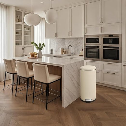8-Gallon Trash Can, 30 Liter Stainless Steel Garbage Can, Round Trash Can with Lid, Slim Garbage can Featuring a Removable Inner Liner (Cream, 30L-Round)