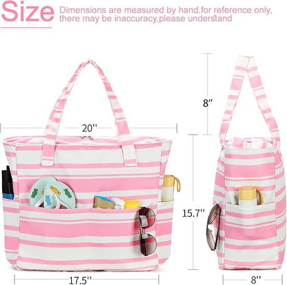 LEDAOU Beach Bag Waterproof Sandproof Women Tote Bag Pool Bag with Zipper for Gym Grocery Travel with Wet Pocket