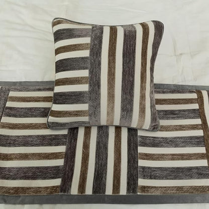 The HomeCentric King/Queen/Twin Beige & Grey Designer King 90"x18" Bed Runner with Pillow Cover, Patchwork Bed Scarf on Velvet Fabric - Striation