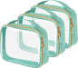 TSA Approved Travel Toiletry Bag,3 Pack Clear Makeup Bags with Handles,Quart Size Clear Cosmetic Bags for Traveling Women,Men,Carry on Airport Airline Compliant Bag,Green