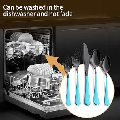 20-Piece Black and Lake Blue Silverware Set 18/0 Stainless Steel Silverware Set Lake Blue Handle Cutlery Set Service for 4 Dinner Knives Forks Spoons Set Flatware Set Finish Dishwasher Safe