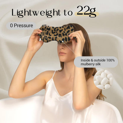 ZIMASILK Adjustable 100% 22 Momme Mulberry Silk Sleep Mask for Sleeping, Filled with Premium Mulberry Silk, Softest & Breathable Eye Sleeping Mask (Leopard-Black Golden)
