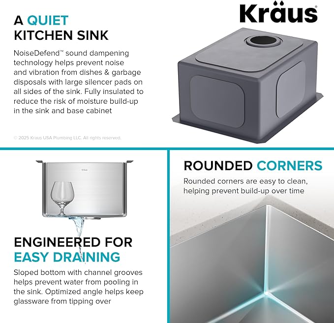 KRAUS Standart Pro 14 -inch Undermount Single Bowl 16 Gauge Stainless Steel Bar Kitchen Sink, KHU101-14