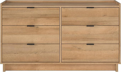 Prepac Simply Modern 6-Drawer Double Dresser for Bedroom, Chest of Drawers, Modern Bedroom Furniture, 52.5” Wide x 16” deep x 29.5” Tall, Oak