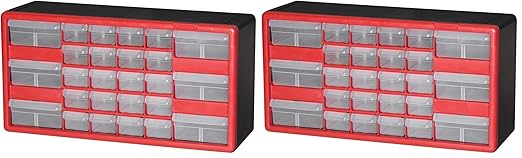 Akro-Mils 26-Drawer Plastic Drawer Storage Cabinet for Garage Organization, Bead Organizer, Building Bricks Storage, Teacher Toolbox, Makeup Organizer, 20-Inch W x 6-Inch D x 10-Inch H, 10126 Red