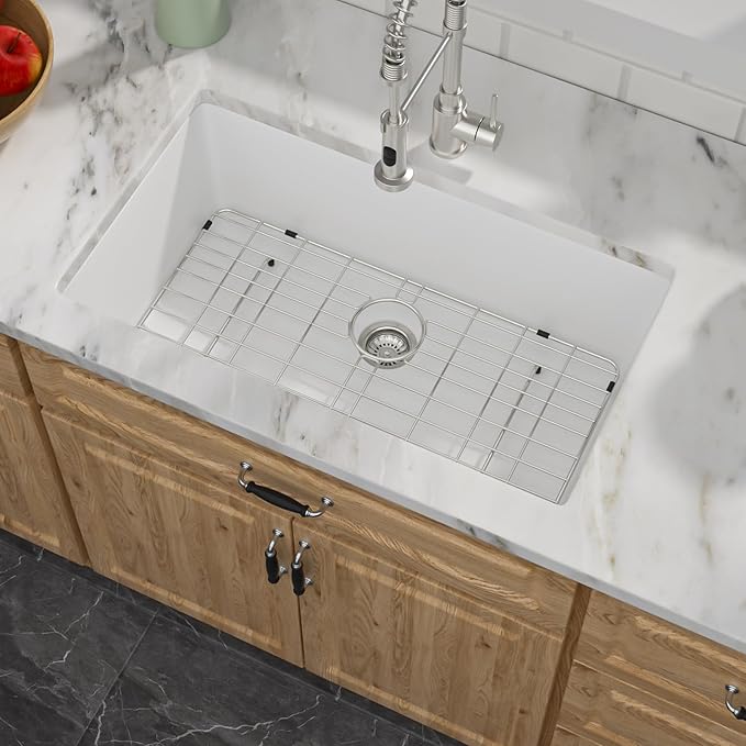 33 Granite Composite Kitchen Sink - Donsdey 33×19 Inch Undermount Kitchen Sink White Granite Quartz Composite Under Counter Single Bowl Sink Basin