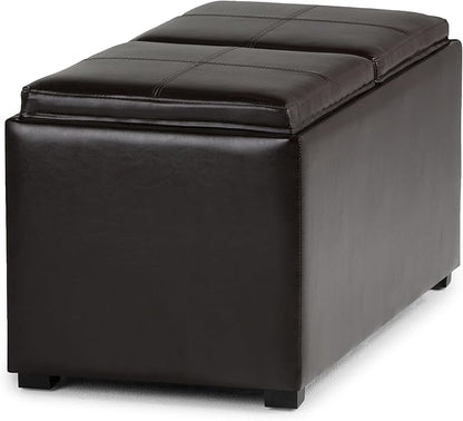 SIMPLIHOME Avalon 35 inch Wide Contemporary Rectangle 5 Pc Storage Ottoman in Tanners Brown Vegan Faux Leather, Assembled, for the Living Room, Entryway and Family Room