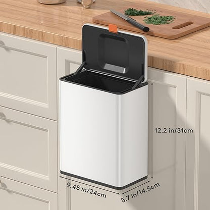 Mbillion Kitchen Compost Bin Hanging Trash Can with Lid 2.1 Gallon Stainless Steel Garbage Can for Kitchen Cabinet Door Mounted Trash Can Under Sink Door RV Bathroom,White