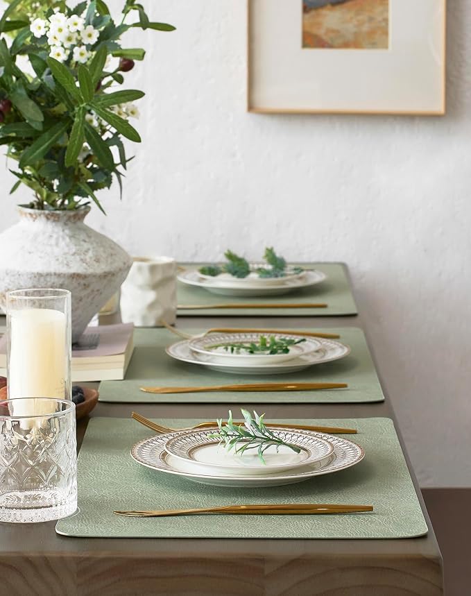 Leetaltree Reversible Faux Leather Placemats and Coasters Set of 16, 12x17 Inch