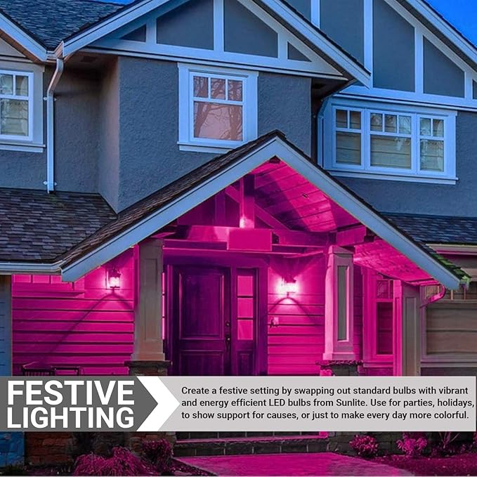 Sunlite 40473 LED A19 Colored Light Bulb, 3 Watts (25w Equivalent), E26 Medium Base, Non-Dimmable, UL Listed, Party Decoration, Holiday Lighting, 6 Count, Pink