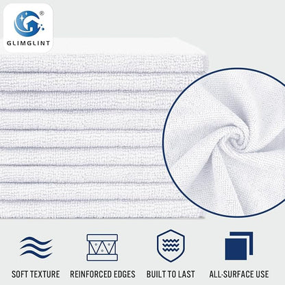 GLIMGLINT White Microfiber Cleaning Cloth, 150 Pack Microfiber Towels for Cars, Lint Free, Scratch-Free, Highly Absorbent, Reusable Cleaning Rags for Car, Household, Shop Towels 14"X12"