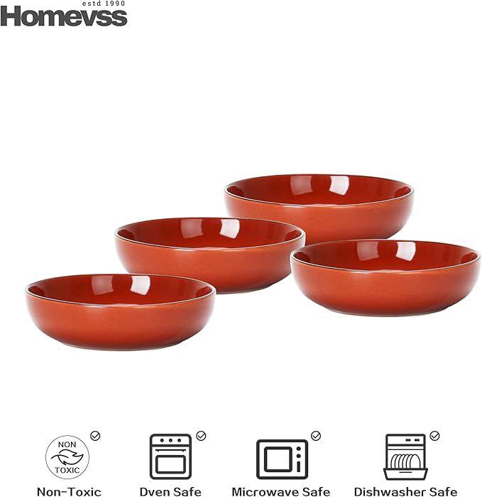 HomeVSS 20-Piece Dinnerware Set - Serves 4, Bright Glaze Orange plates and bowls sets with Speckle Effect for Microwave & Dishwasher Safe