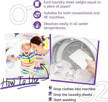 CLEARALIF Laundry Detergent Sheets, Lavender, 64 Load, CLEARALIF Laundry Detergent Strips Eco Friendly & Hypoallergenic