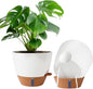 2 Pack 10 inch Plant Pots, Plastic Self Watering Planters with Drainage Holes, Deep Reservoir, Water Level Indicator, Modern Decorative Flower Pots for Indoor Outdoor Plants (White, 10 inch)
