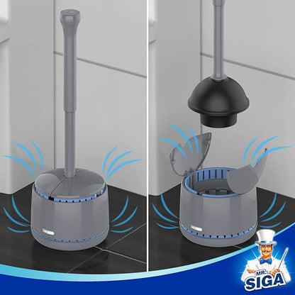 MR.SIGA Toilet Plunger with Holder, Heavy Duty Plunger with Sturdy Handle for Toilet Cleaning, Gray