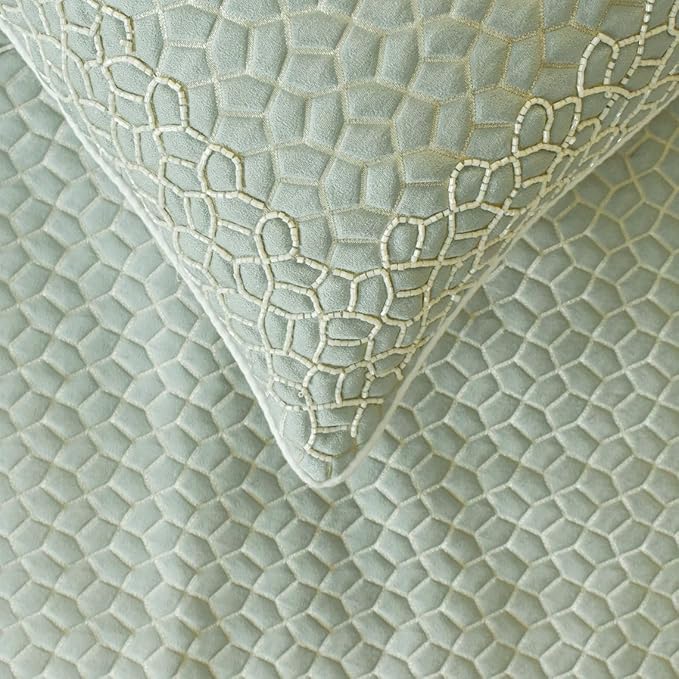 The HomeCentric King/Queen/Twin Blue Decorative Full 68"x18" Bed Runner with 2 Pillow Cover, Mosaic, Bead Embroidery, Handmade, Tassels Bed Scarf on Jacquard Fabric - Tessellation Blue