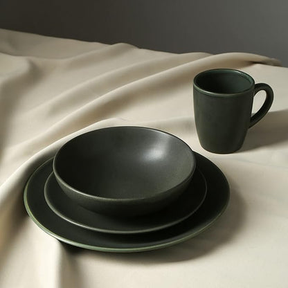 Stone Lain Grao Stoneware 16-Piece Dinnerware Set, Green