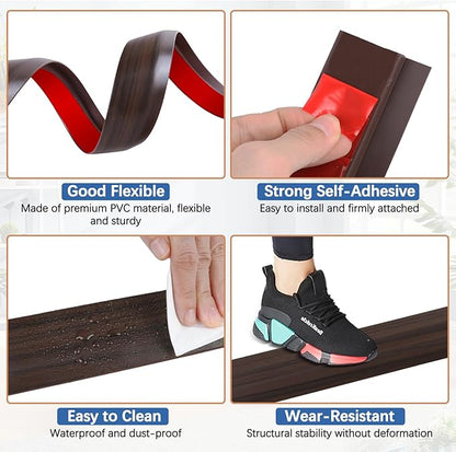 Vinyl Door Threshold Flooring Transition Strip Self Adhesive Carpet Edging Strip for Laminate Doorway Edge Threshold from 3/5" to 4/5" (Brown Wood Grain, 10 Ft)