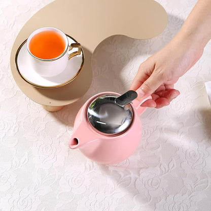 Small Ceramic Teapot With Stainless Steel Infuser, Heat Resistant, Perfect Tea Maker, Pink Teapot 350ml/12.0oz