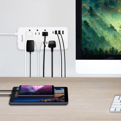 10FT Surge Protector Extension Cord with USB C, Flat Plug Power Strip - 8 Outlets & 3 USB Ports (A x 2, C x 1), Wall Mount Desk Power Strip - White, ETL Listed