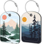 2 Pack Luggage Tag for Suitcase Sun Mountains Tree River Landscape Leather Suitcase Tags with Privacy Name ID Label and Stainless Steel Loop for Travel Bag