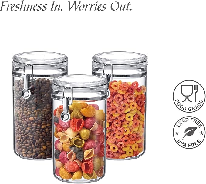 Amazing Abby - Cathy - 70-Ounce Plastic Canister (Set of 3), Plastic Airtight Food Container, Stackable for Pantry Storage, BPA-Free and Shatter-Proof, Perfect for Home and Commercial Use