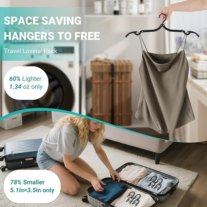 10Travel Hangers Foldable，Folding for Travtravel Hangerscruise Essentials ， 2025 Upgraded Folding Travel， Foldable for Suitcaseeling Travel Hangers (Black)